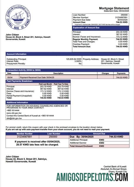 em branco Modelo Word e PDF de declaração de hipoteca do Banco Central do Kuwait do Kuwait